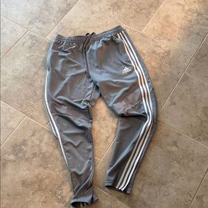 Adidas Mens Gray Joggers with White Stripes